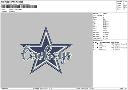 Cowboystar Embroidery File 6 sizes