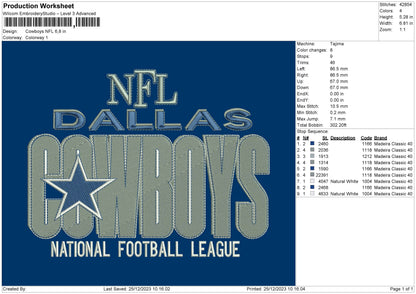 Cowboys 2512 Embroidery File 6 sizes