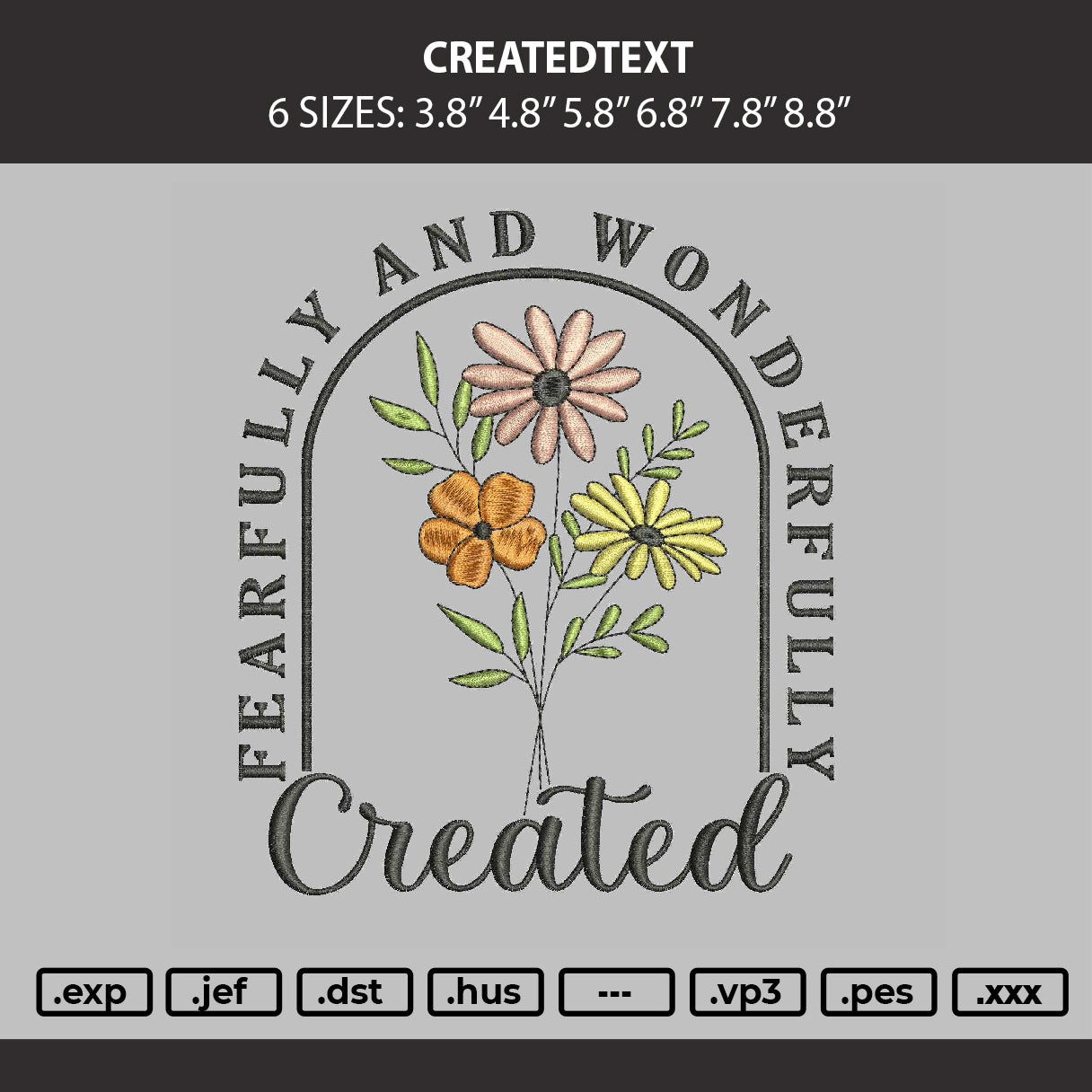 Createdtext Embroidery Machine Design File 6 sizes