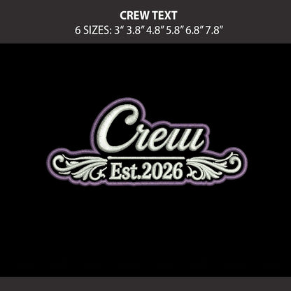 Crew Text Embroidery Machine Design File 6 sizes
