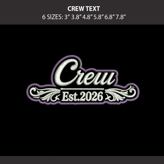 Crew Text Embroidery Machine Design File 6 sizes