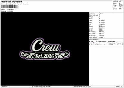 Crew Text Embroidery Machine Design File 6 sizes