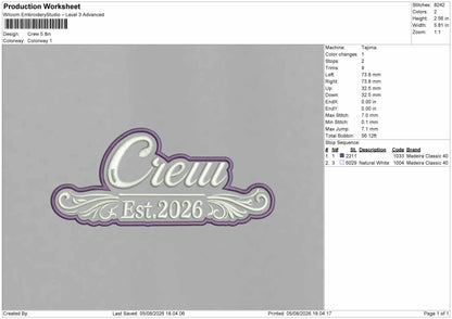 Crew Text Embroidery Machine Design File 6 sizes