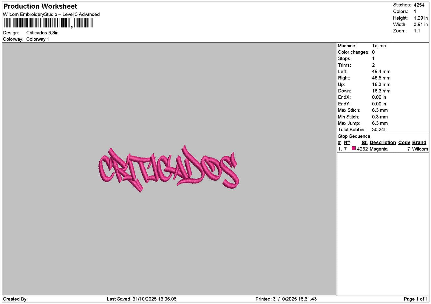 Criticadostext Embroidery File 6 sizes