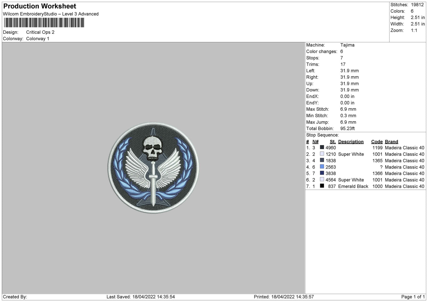 Critical Ops Embroidery File 4 size