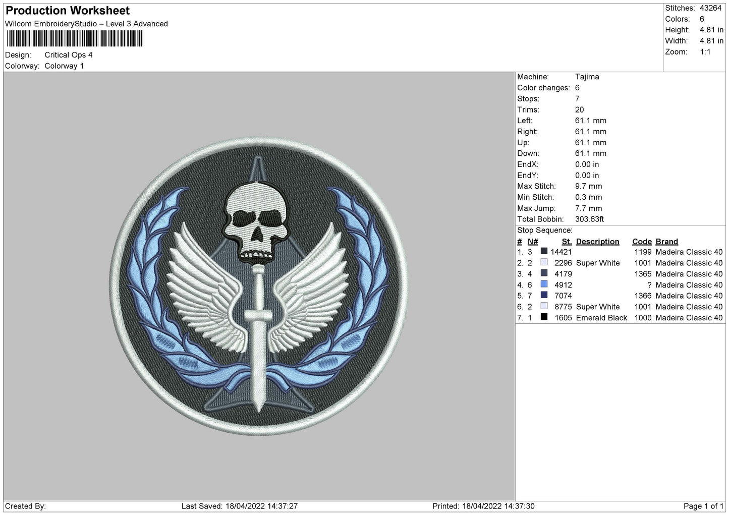 Critical Ops Embroidery File 4 size