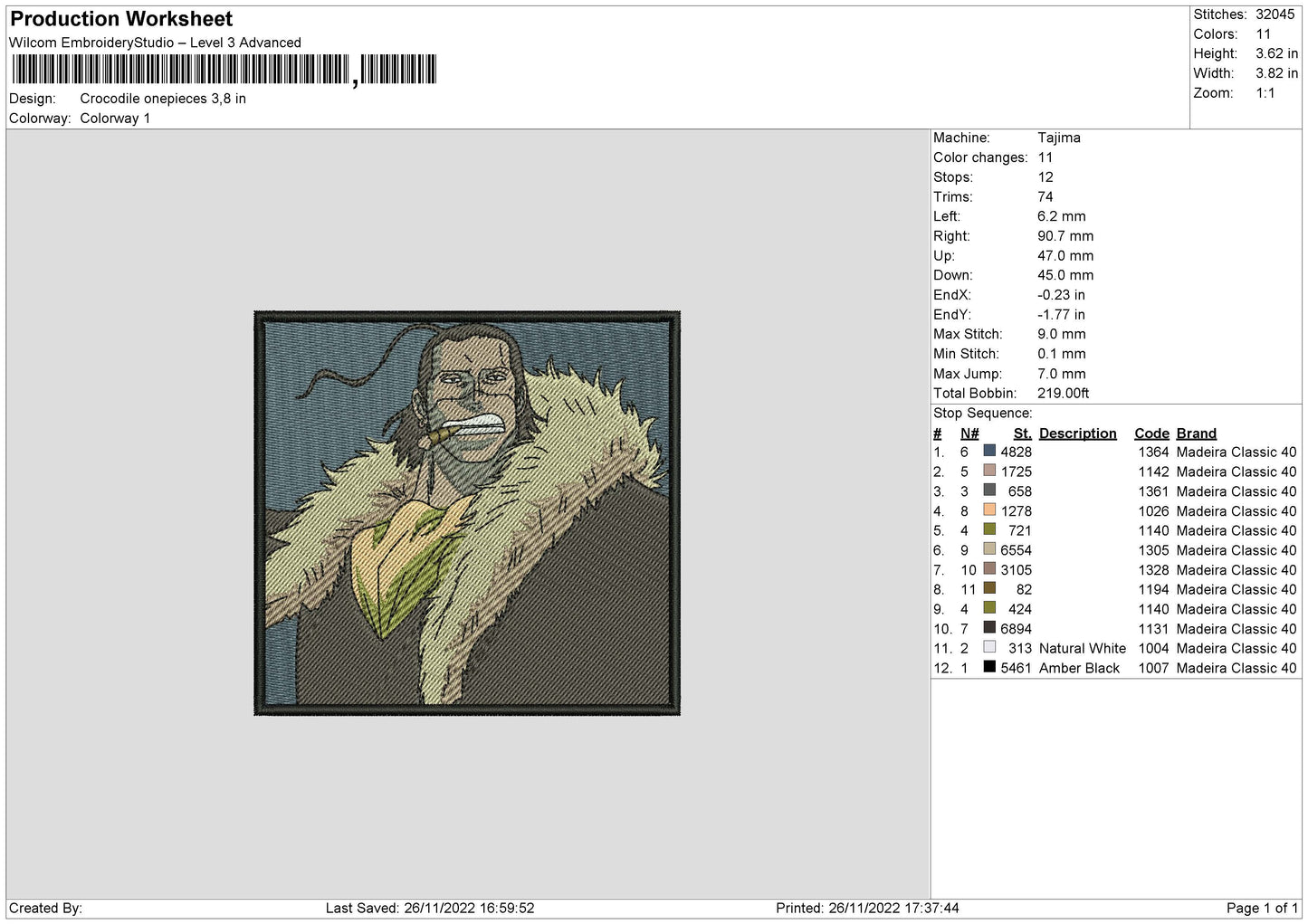Crocodile Op Embroidery File 6 sizes