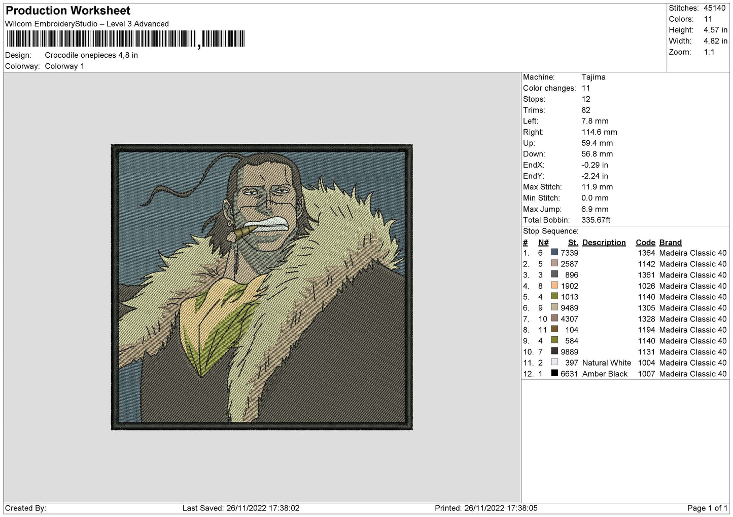 Crocodile Op Embroidery File 6 sizes