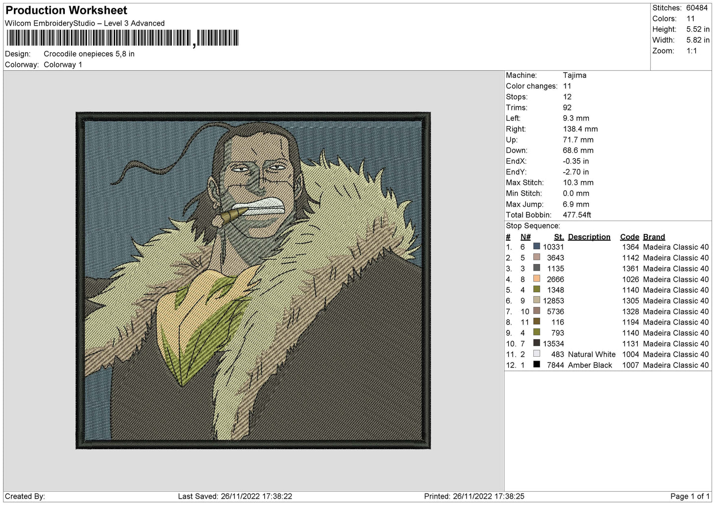Crocodile Op Embroidery File 6 sizes