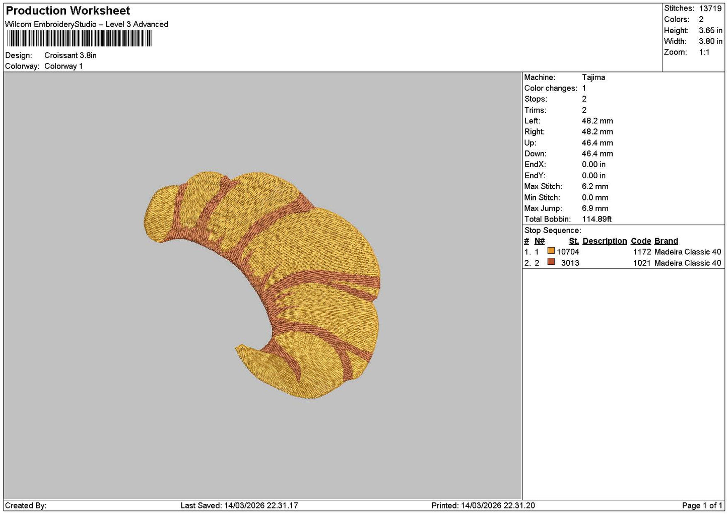 Croissant Embroidery File 6 sizes