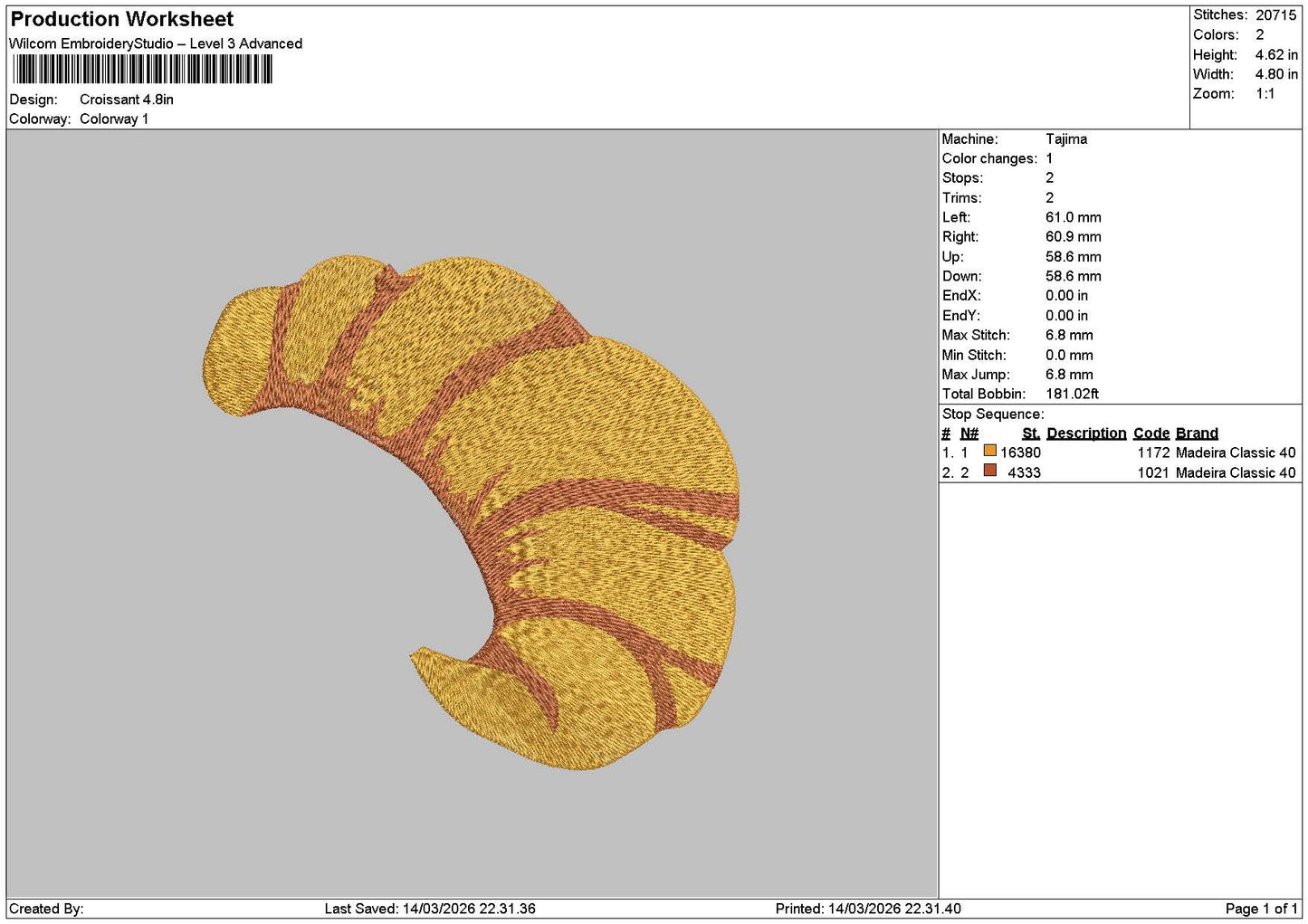 Croissant Embroidery File 6 sizes