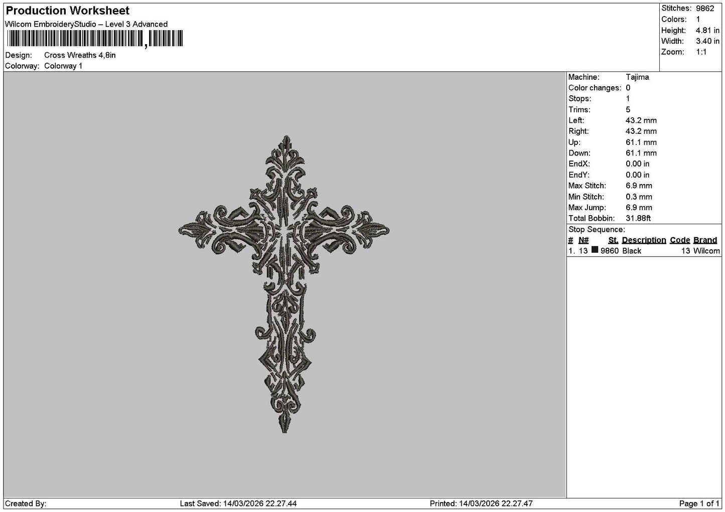 Cross 1403 Embroidery File 6 sizes