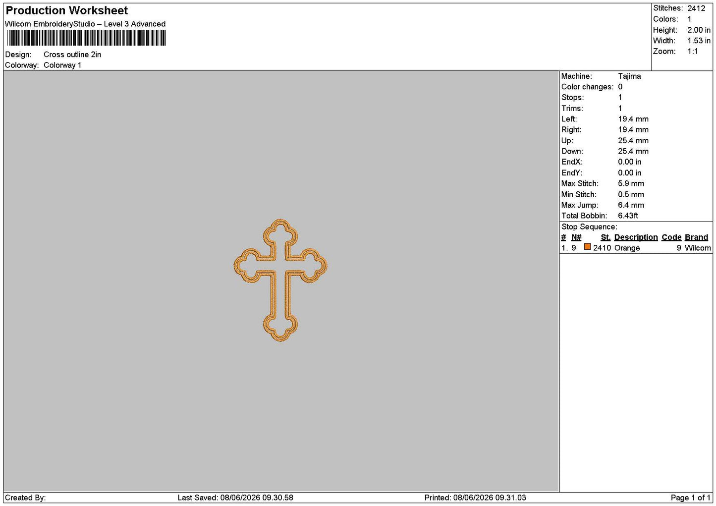 Cross Outline  Embroidery Machine Design File