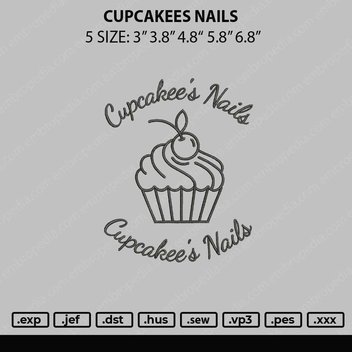 Cupcakees Nails Embroidery File 5 sizes