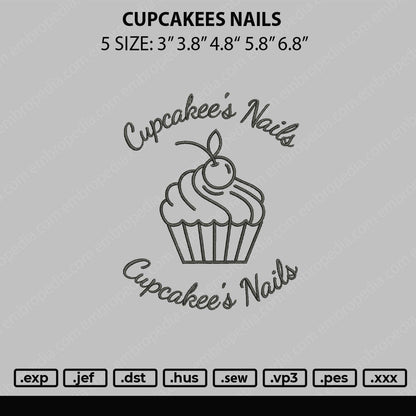 Cupcakees Nails Embroidery File 5 sizes
