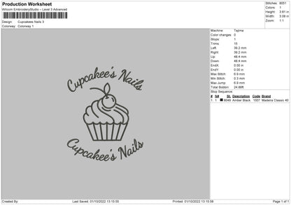 Cupcakees Nails Embroidery File 5 sizes