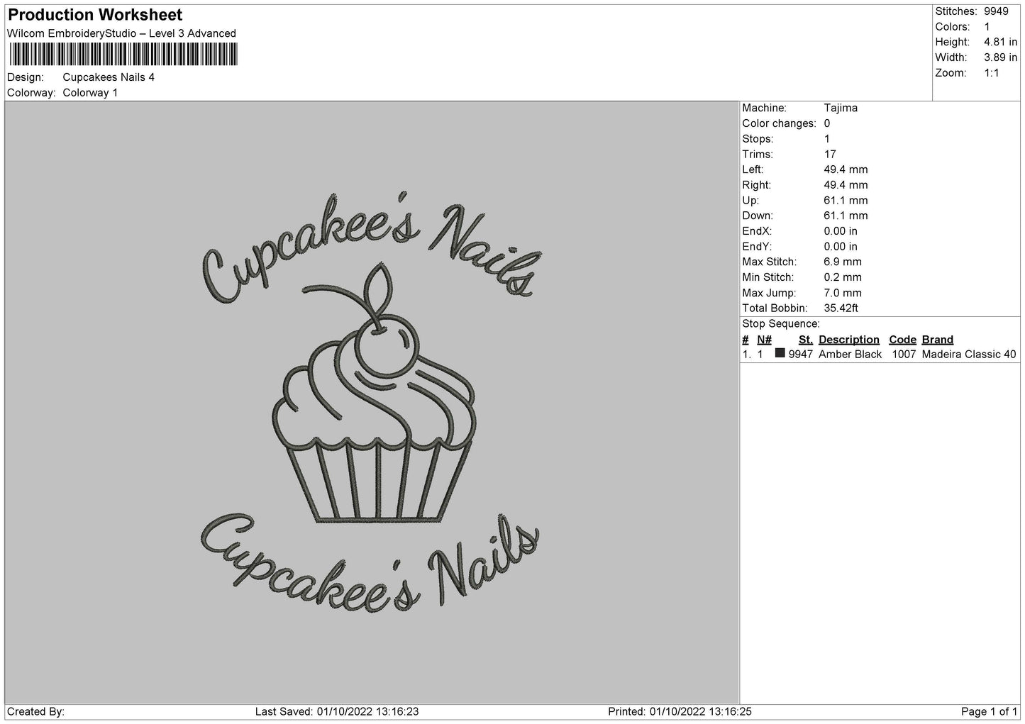 Cupcakees Nails Embroidery File 5 sizes