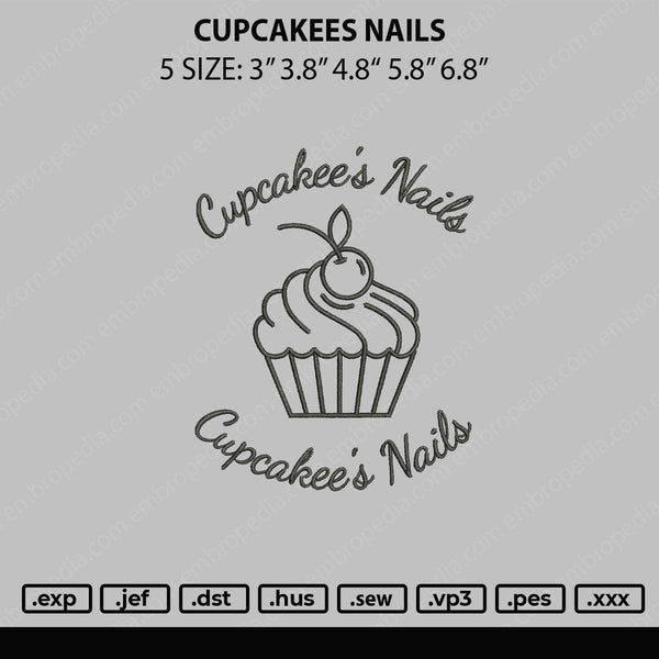 Cupcakees Nails Embroidery File 5 sizes