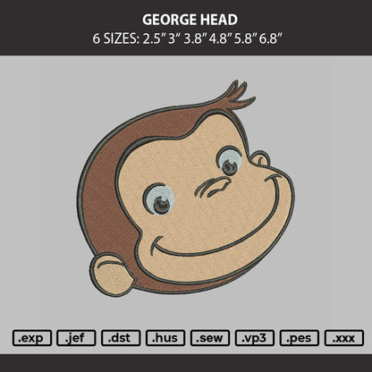 George Head Embroidery Machine Design File 6 sizes