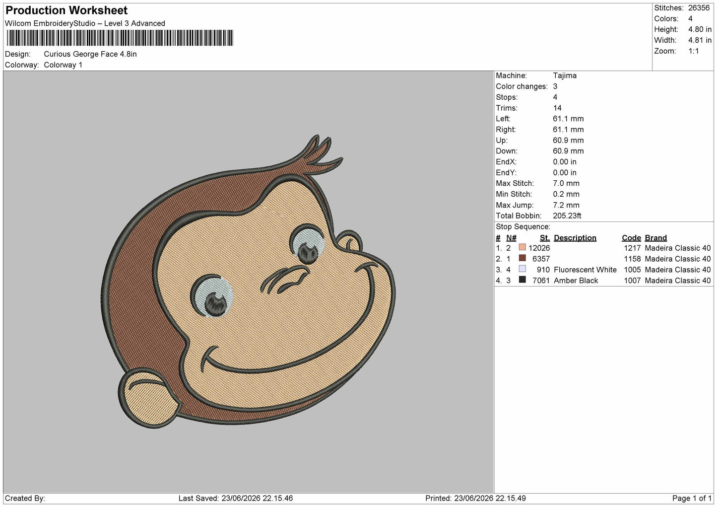 George Head Embroidery Machine Design File 6 sizes