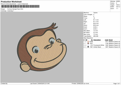 George Head Embroidery Machine Design File 6 sizes