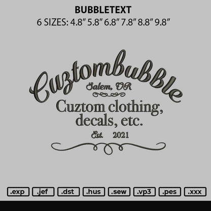 Bubbletext Embroidery Machine Design File 6 sizes