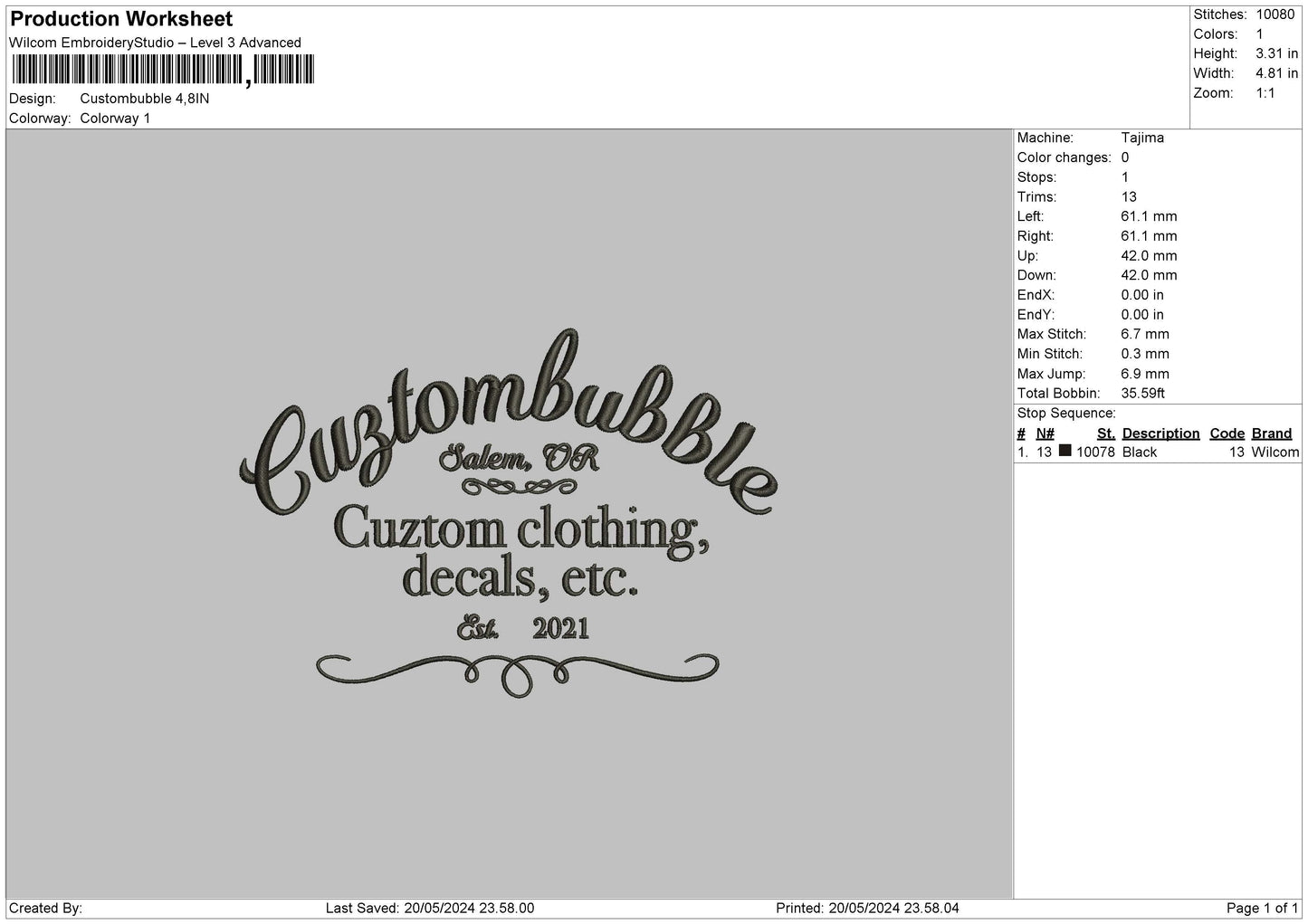 Bubbletext Embroidery Machine Design File 6 sizes