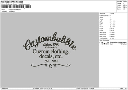 Bubbletext Embroidery Machine Design File 6 sizes