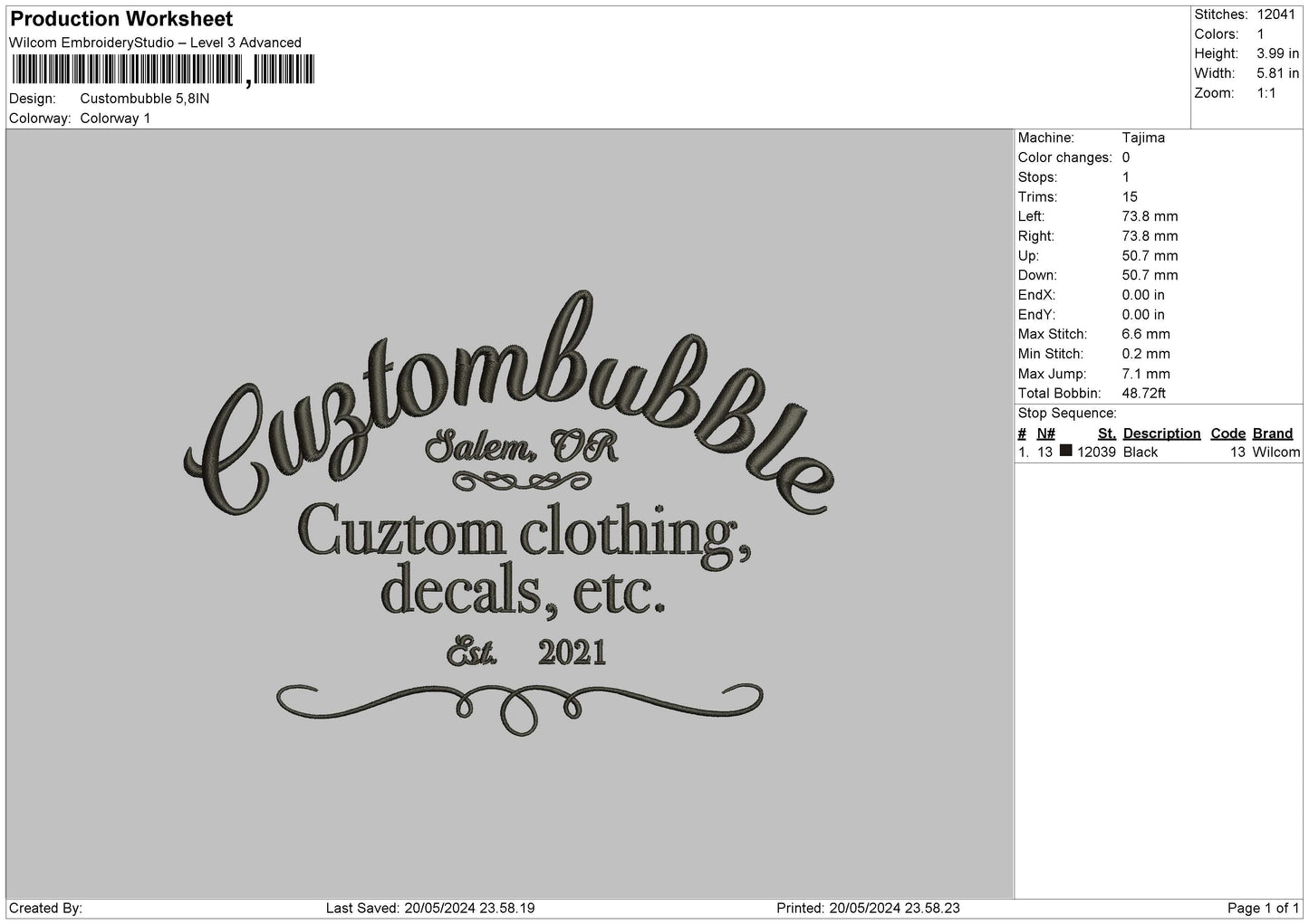Bubbletext Embroidery Machine Design File 6 sizes