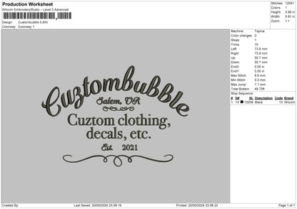 Bubbletext Embroidery Machine Design File 6 sizes