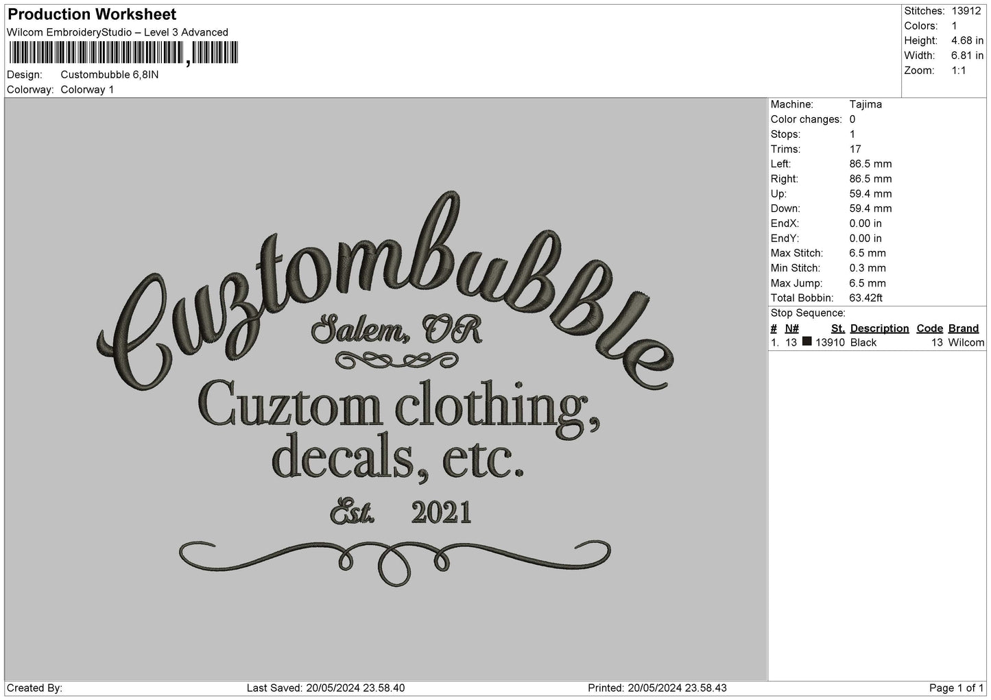 Bubbletext Embroidery Machine Design File 6 sizes