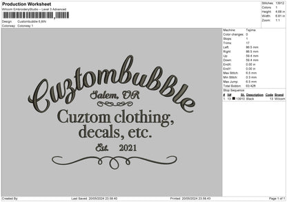 Bubbletext Embroidery Machine Design File 6 sizes