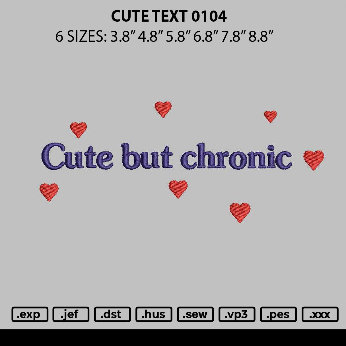 Cute Text 0104 Embroidery File 6 sizes