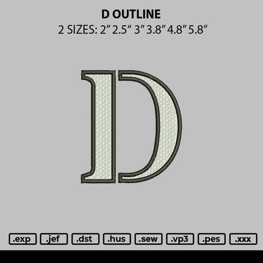 D Outline Embroidery File 6 sizes