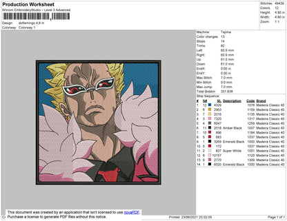 Doflamingo Embroidery File 4 size