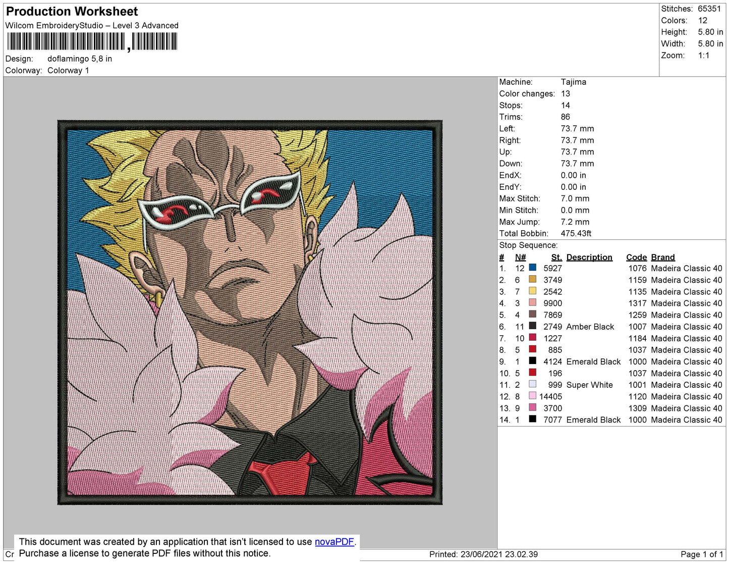 Doflamingo Embroidery File 4 size