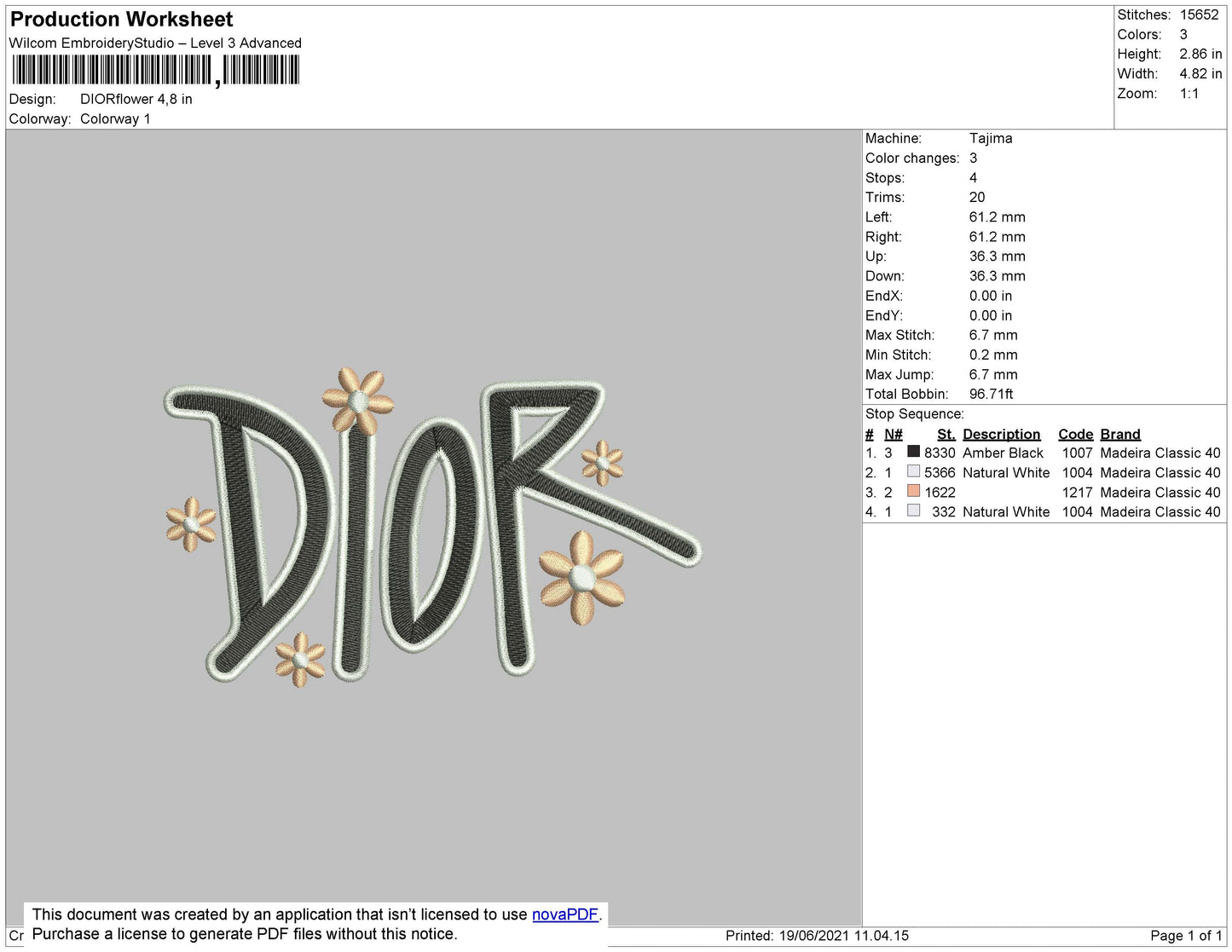 DiorFlower Embroidery File 4 size