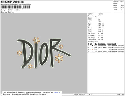 DiorFlower Embroidery File 4 size