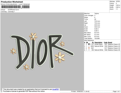 DiorFlower Embroidery File 4 size