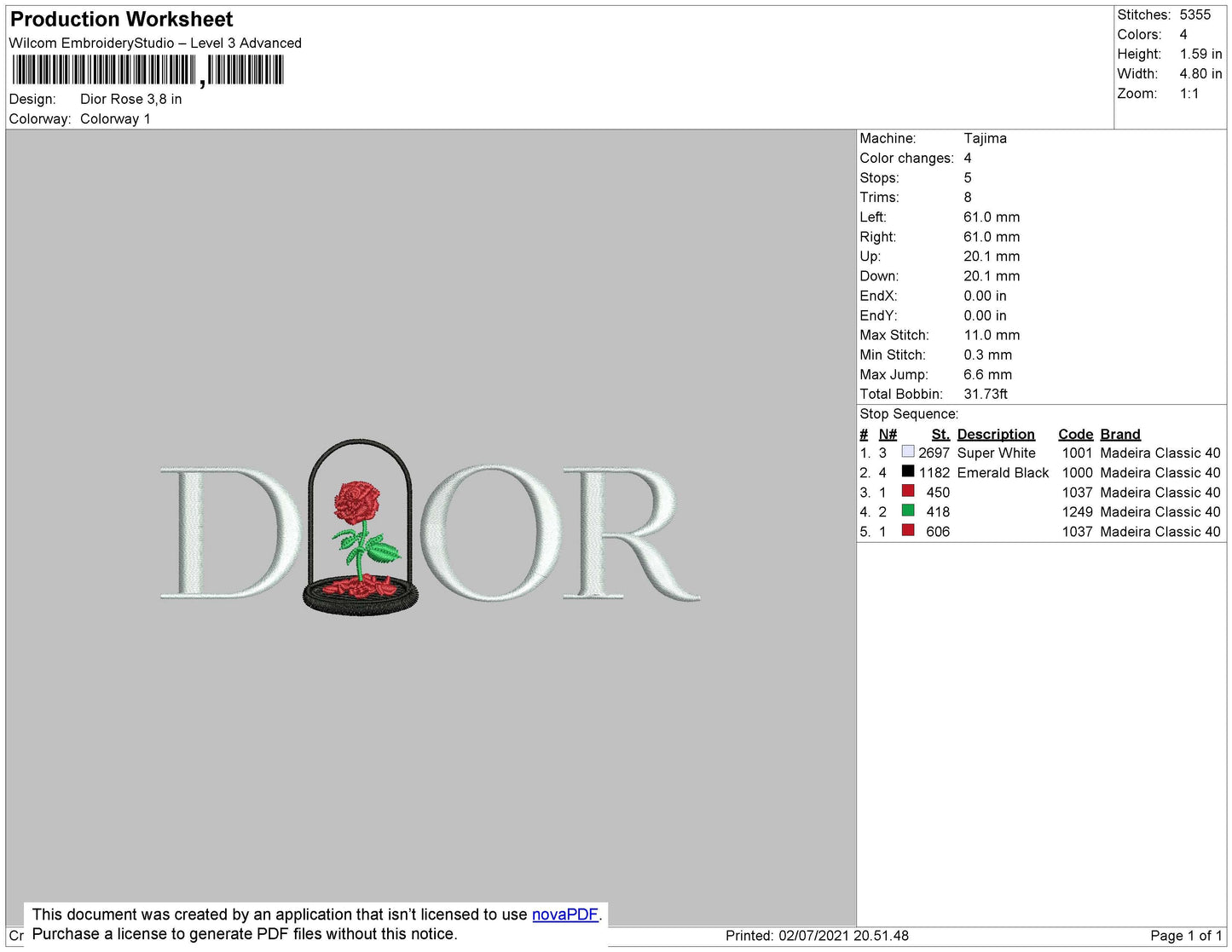D1or Rose Rvs Embroidery File 4 size