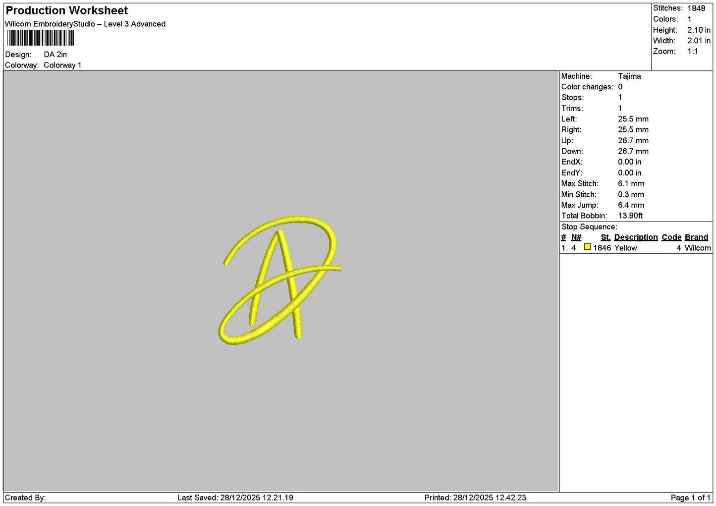 Datext 2812 Embroidery File 6 sizes