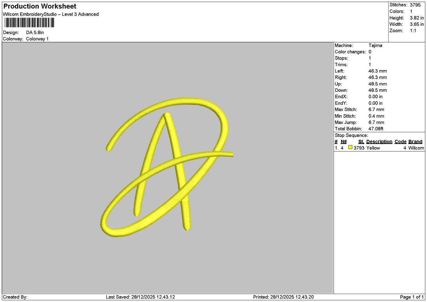 Datext 2812 Embroidery File 6 sizes