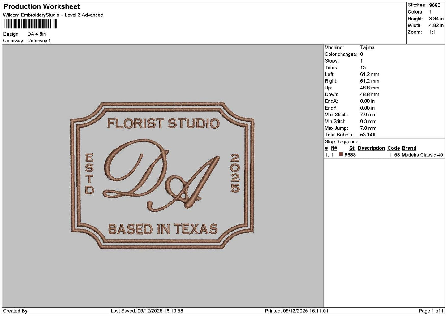 Datext V1 Embroidery File 6 sizes