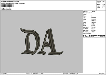 Da Text Embroidery File 6 sizes