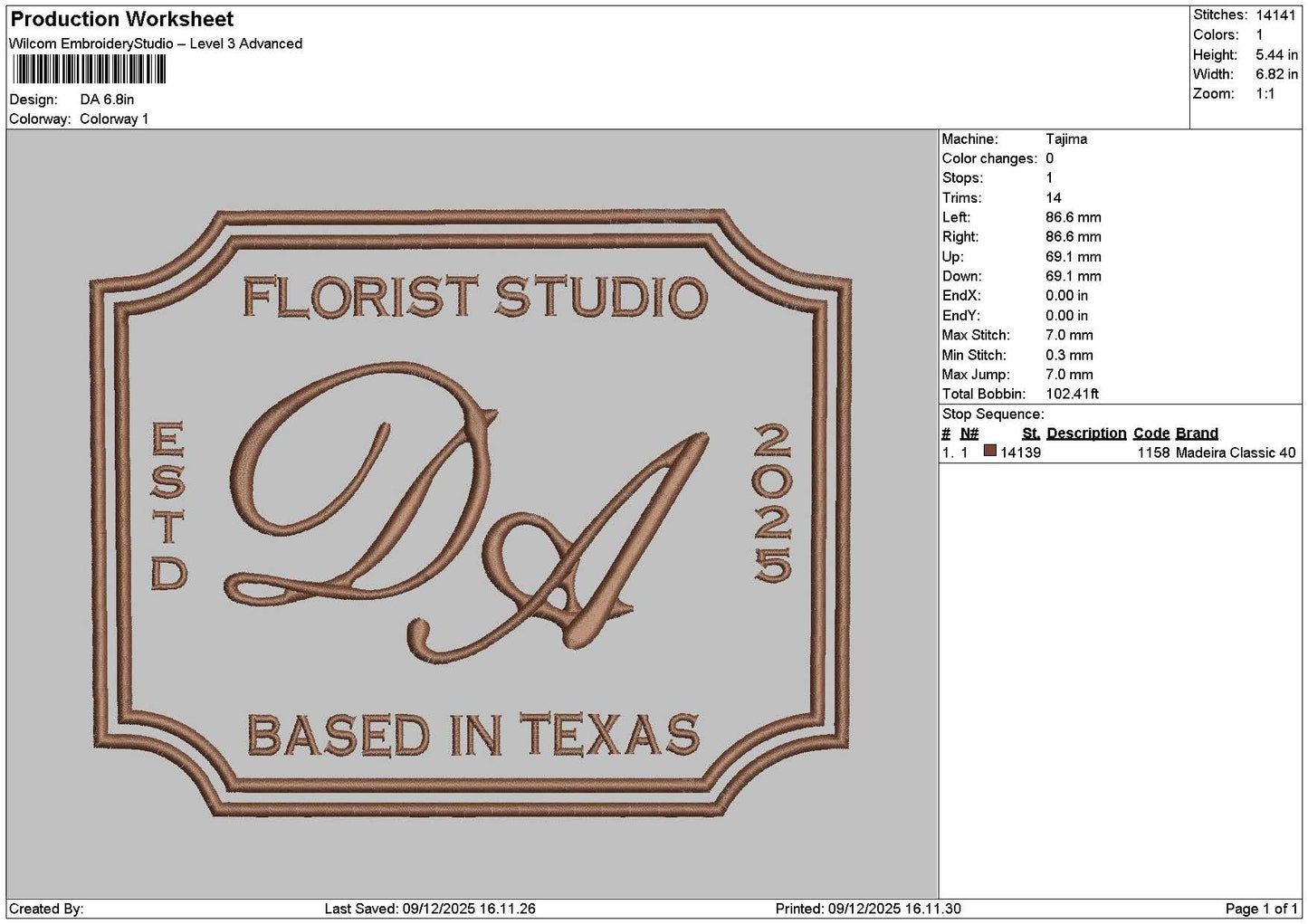 Datext V1 Embroidery File 6 sizes