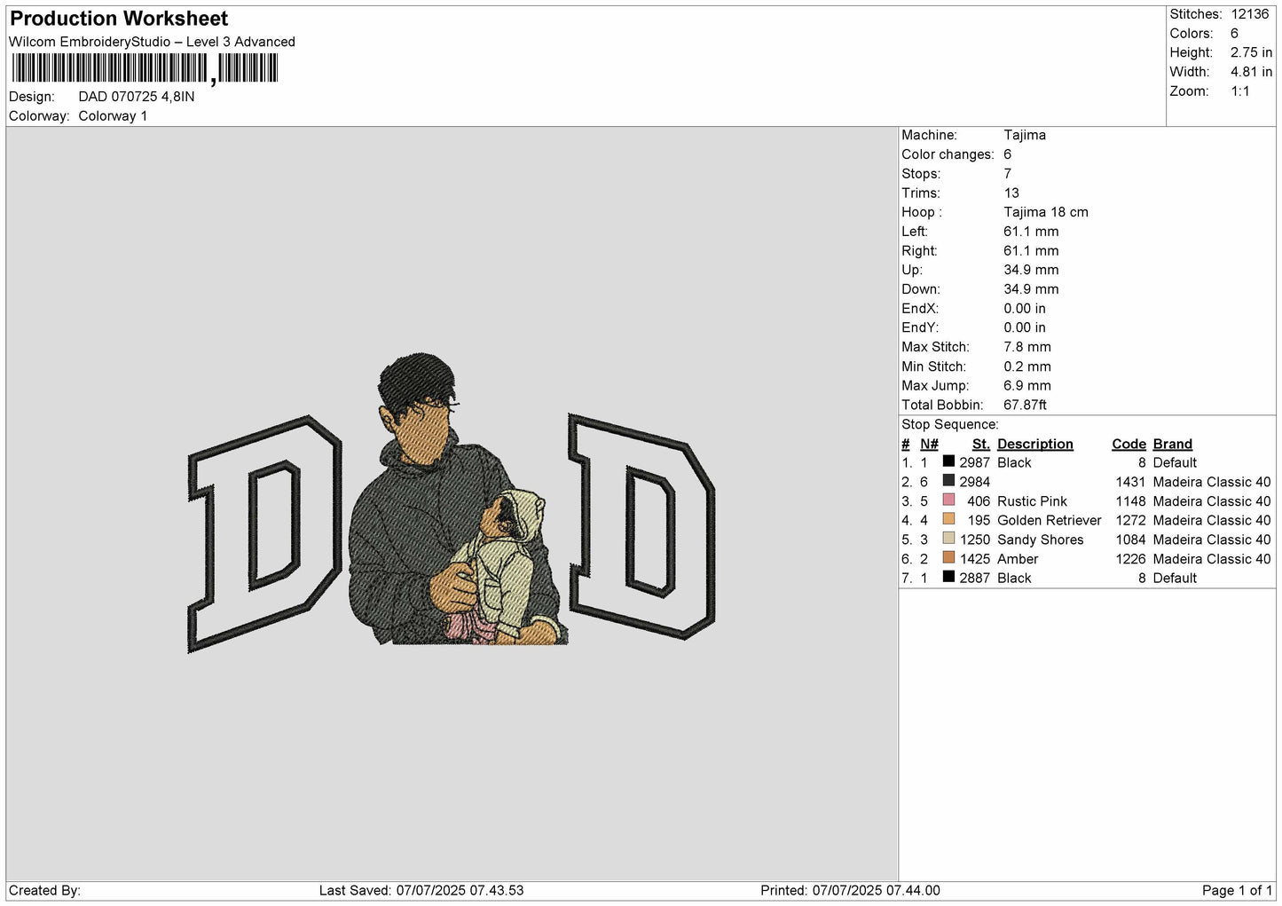 Dad Photo 070725 Embroidery File 6 sizes