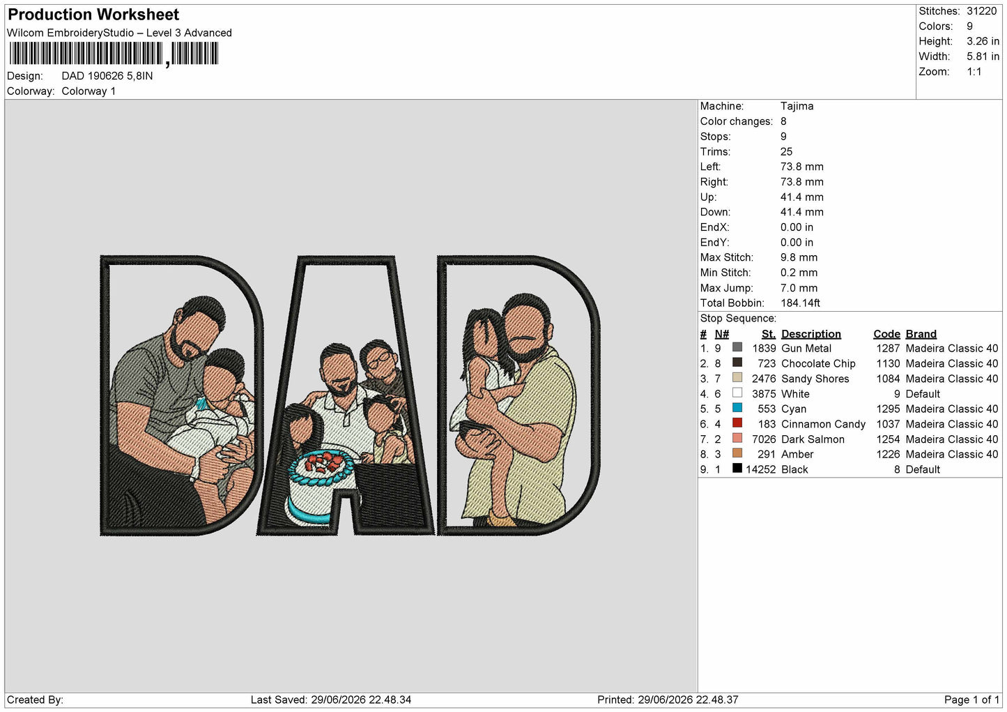 Dad 1906 Embroidery Machine Design File 6 sizes