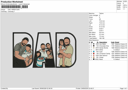 Dad 1906 Embroidery Machine Design File 6 sizes