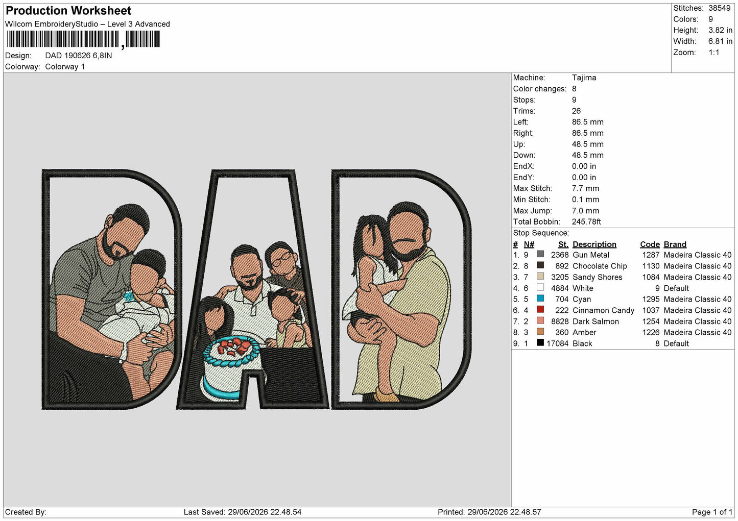 Dad 1906 Embroidery Machine Design File 6 sizes