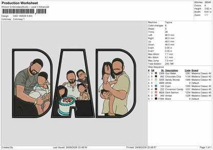 Dad 1906 Embroidery Machine Design File 6 sizes